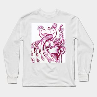 PEACOCKS IN LOVE Pink Purple White Hues Long Sleeve T-Shirt